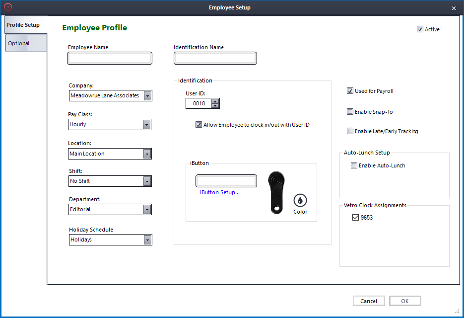 Each employee's information is entered on the Employee Profile screen.